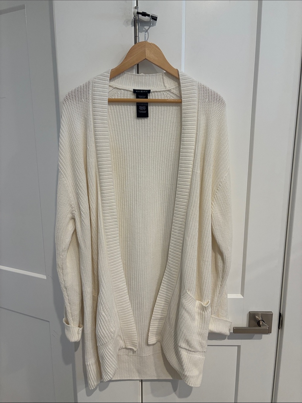 Max & Mia Women's Cotton Open-Front Cream Knit Cardigan. Size XL